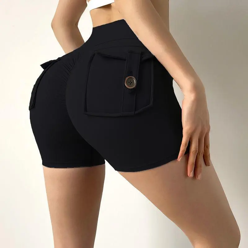 Women High Waist Cargo Yoga Gym Shorts With Pockets Butt Lifting Stretch Workout Running Athletic Short Pants For Yoga Fitness Sports Activewear