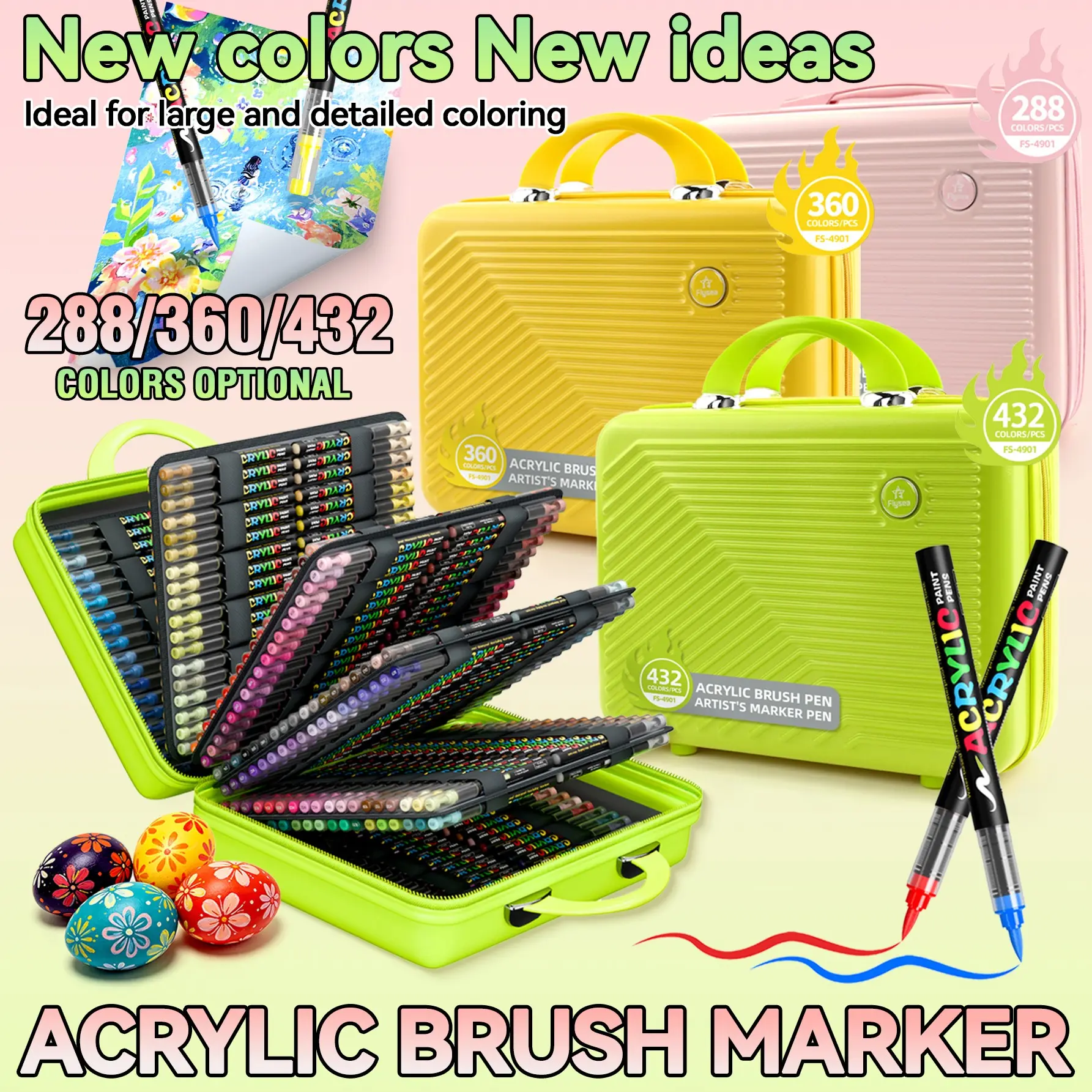Acrylic Marker Pens Set 288/360/432 Pieces, Soft Tip Liquid Pen, Ideal for Rock Art, Scrapbooking, Handwriting, Canvas, Students, Office Use