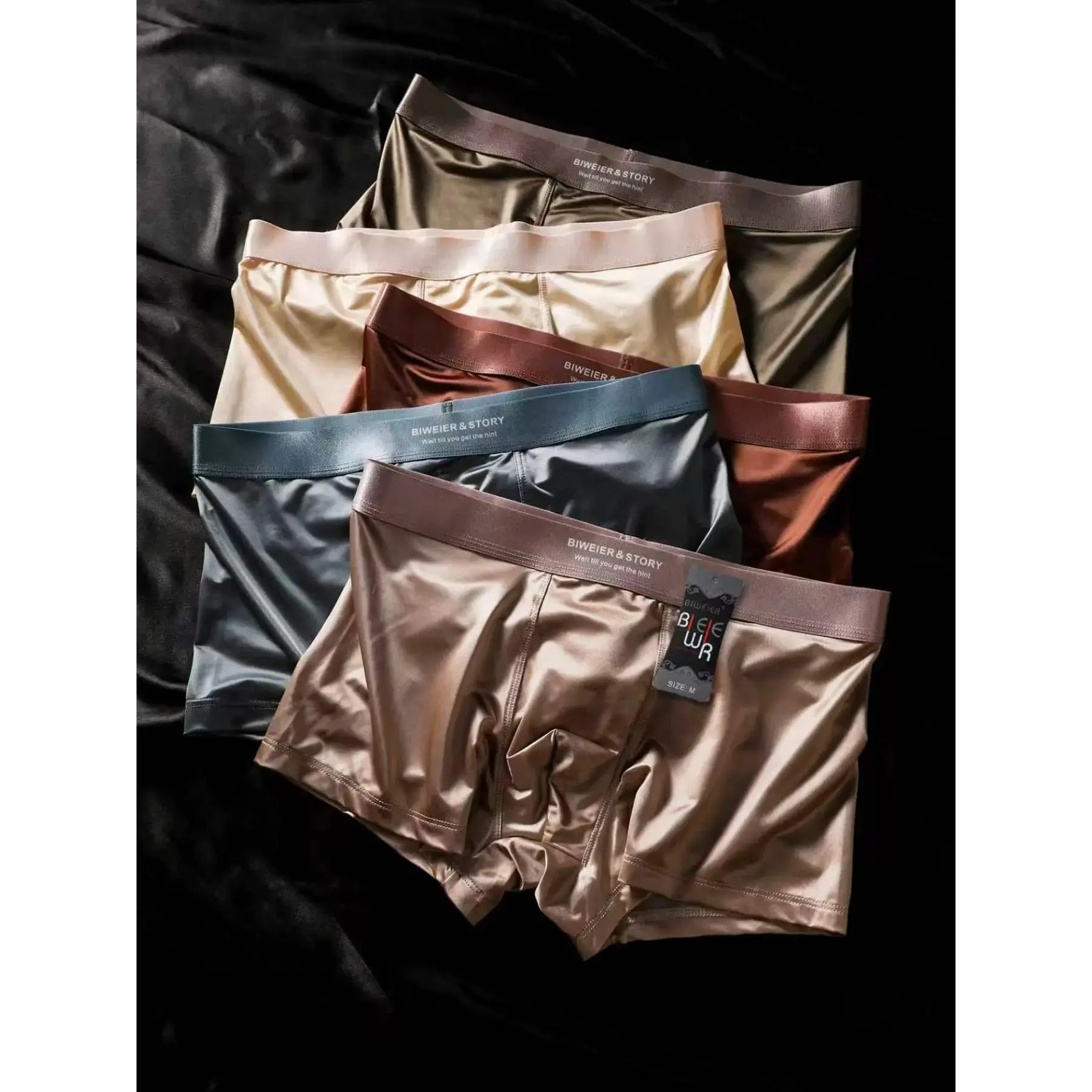 5-piece Men's Satin Underwear Set, Breathable Short Pants, Boxers, Soft Comfortable Fabric, Casual Aesthetic Style, Suitable for All Seasons, Home & Vacation Use