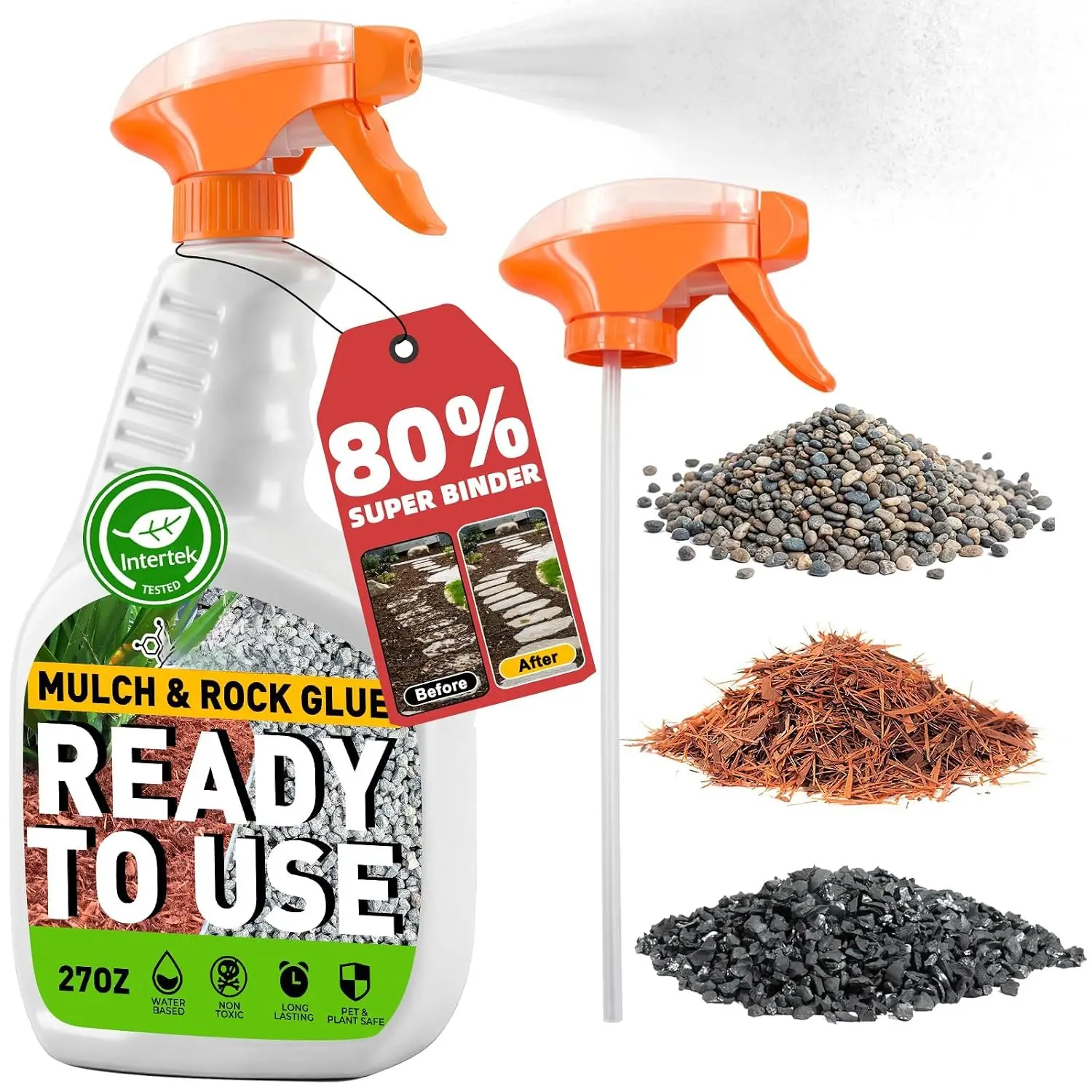 Rock Glue for Landscaping with Sprayer 27OZ -  to Use Mulch Adhesive, Landscape Glue  for Rocks, Pea Gravel, Stones, Weather Resistant Mulch Binder, Pets Safe, Lasts 2