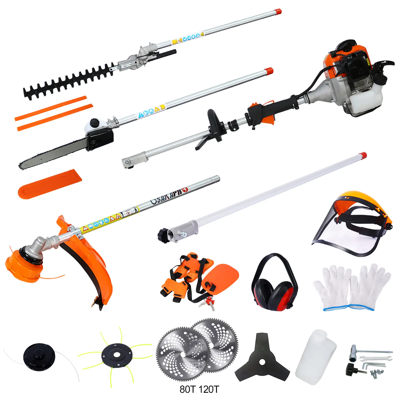 Nokaa 12-in-1 Multi-Functional Gas Garden Tool System, 52cc 2-Cycle Engine, EPA Compliant, Includes Pole Saw, Hedge Trimmer, Grass Trimmer, Brush Cutter for Yard Landscaping, 52Cc Engine