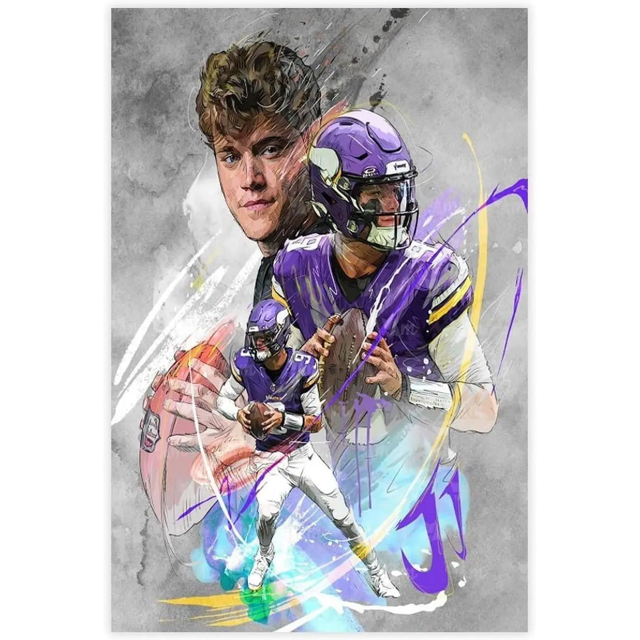 J.J. McCarthy Sports Star Canvas Poster, Wall Artwork Decor Print for Living Room, Bedroom Home Decor