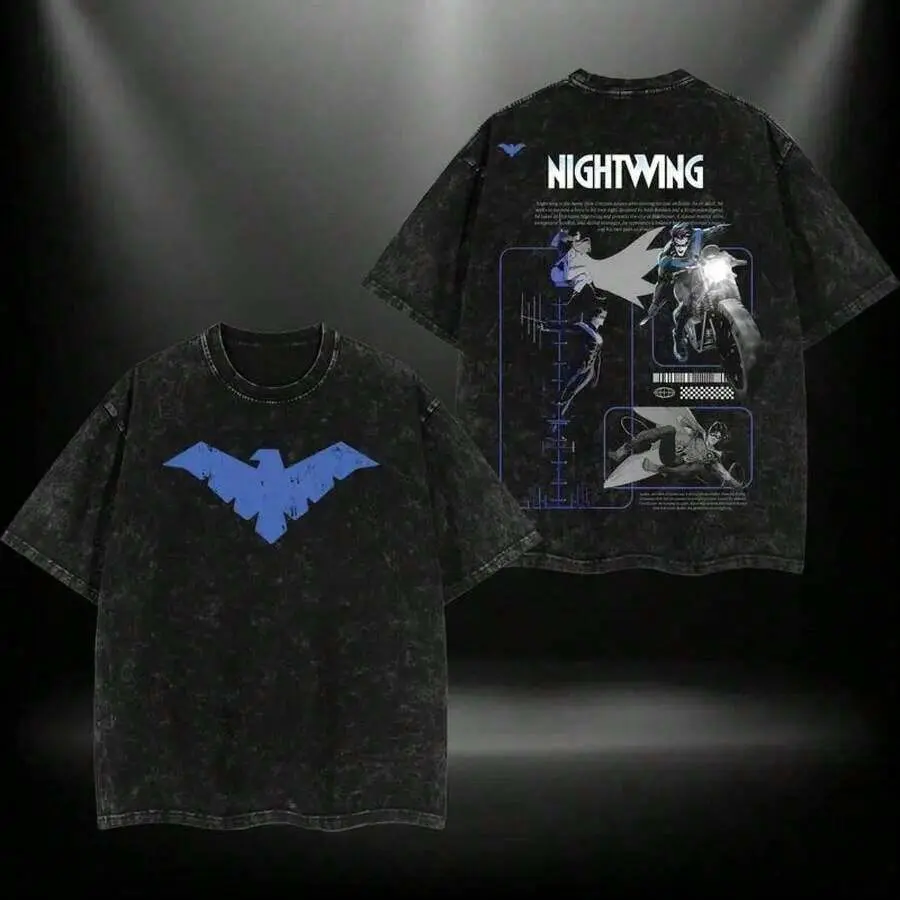 Mother Gifts NightWing Batfamily DC Double Print T-Shirt, Lightweight, Oversized Style, With Graphics From The TV Series, Cotton, Gift For Comic And Movie Lovers Going Out Outfits
