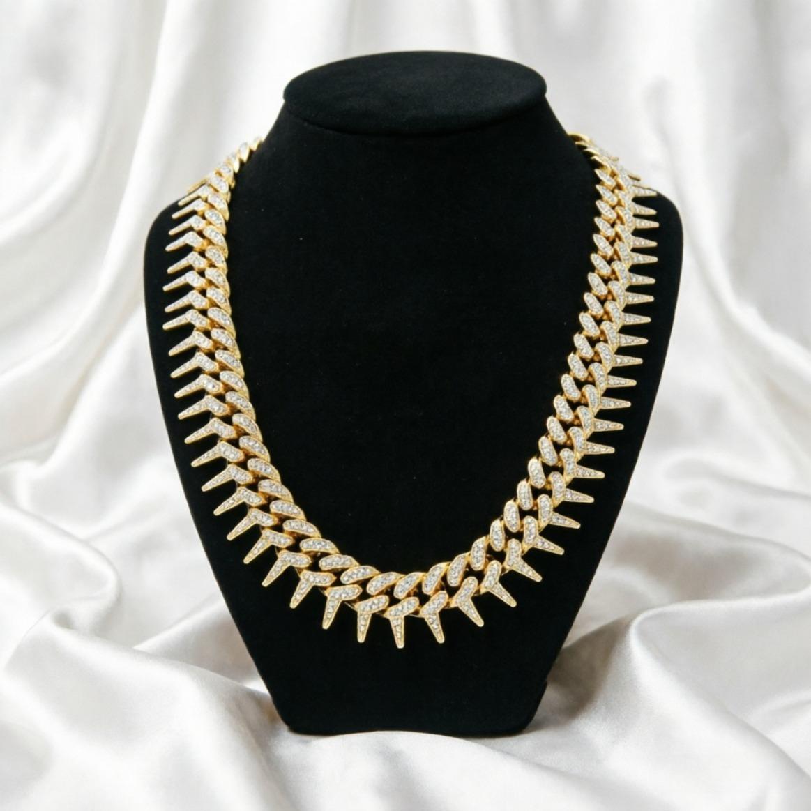 Moissanite Cuban Spike Necklace Miami Italy Mexico Inspired Hip Hop Trendy Aesthetic Iced Out Affordable Jewelry Women Men Daily Wear Gift