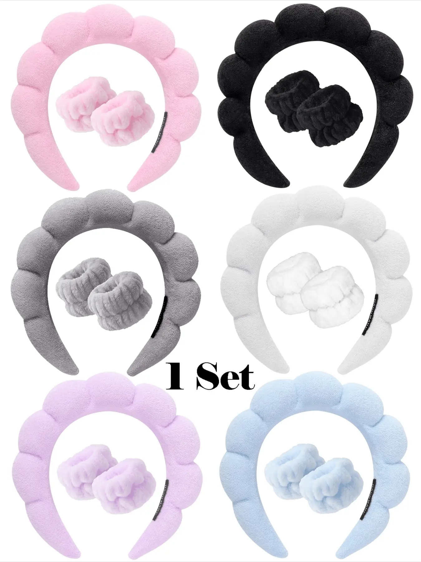 1pc Facial Headband / 2pcs Facial Wristbands / 3sets Spa Headband, Makeup Headband, Facial Headband, Skincare Headband, Pink Velvet Fluffy Sponge Headband, Puffy Headband, Bow, Scrunchie, Spa Headband, Wristband, Women And Girls Hair Accessories Set
