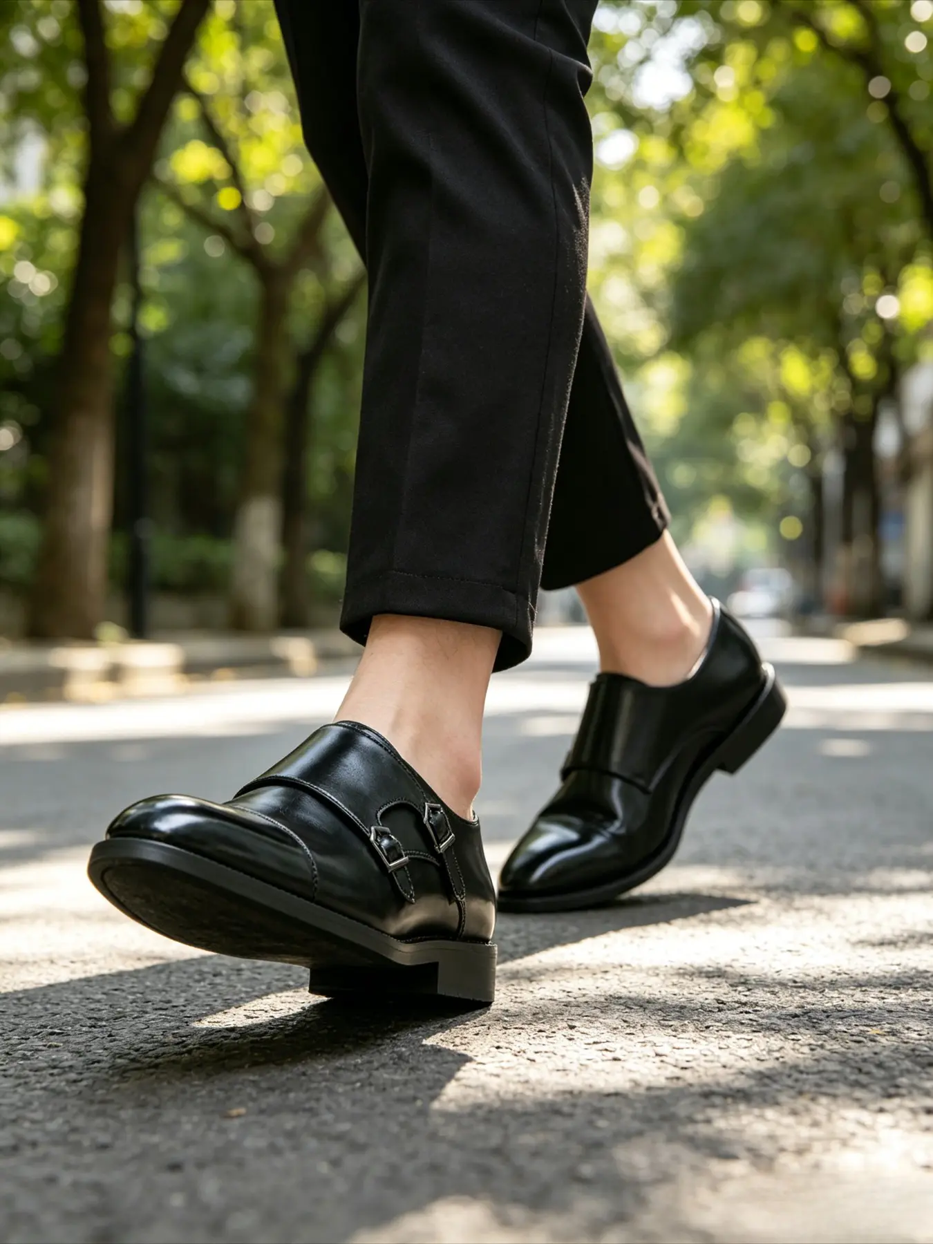 Men's double-buckle three-piece Monk Formal dress shoes, shiny first-layer cowhide breathable, non-slip, low-heel commuting Office shoes, versatile slip-on dress shoes for business, weddings, interviews, dinners, and the workplace.