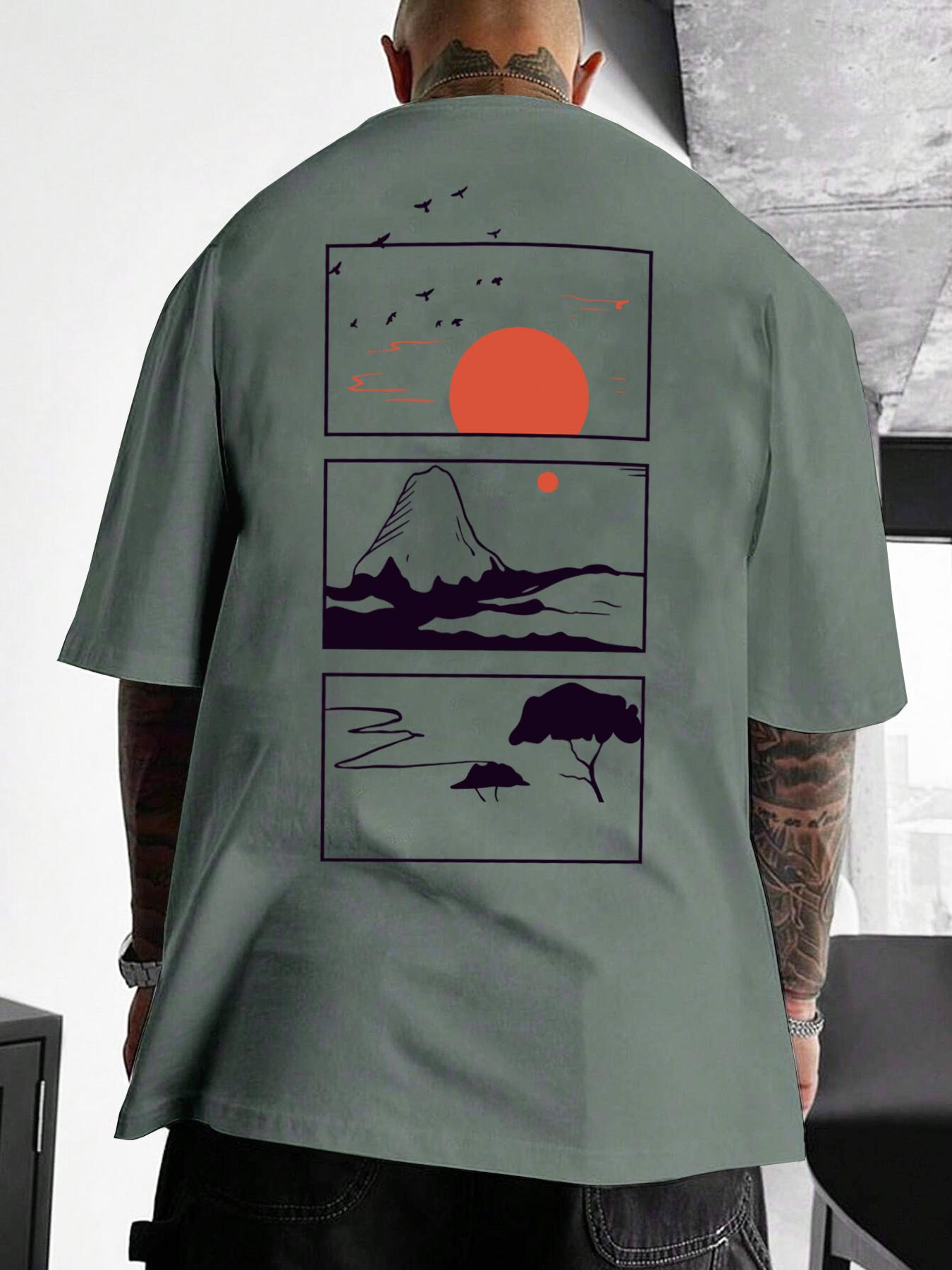 Men's Cartoon Graphic Print Round Neck Tee, Summer Outfits 2024, Summer Clothes Loose Casual Short Sleeve T-shirt for Summer, Casual Style Tee, Men Clothing for Daily Wear