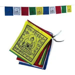 Mini  Buddha Prayer Flags – Set  10 (Approx. 3″ × 3.5″ Each) Hand-Printed in Nepal | Designed for  & Calm