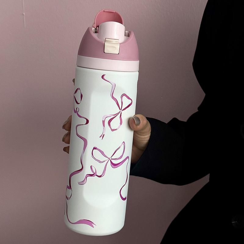 Butterfly Pattern Vacuum Flask, 1 Count 24oz-32oz-40oz Large Capacity Insulated Water Bottle with Straw, Drinking Cup for Home Office School, Leakproof Insulated Tumbler, Drinkware