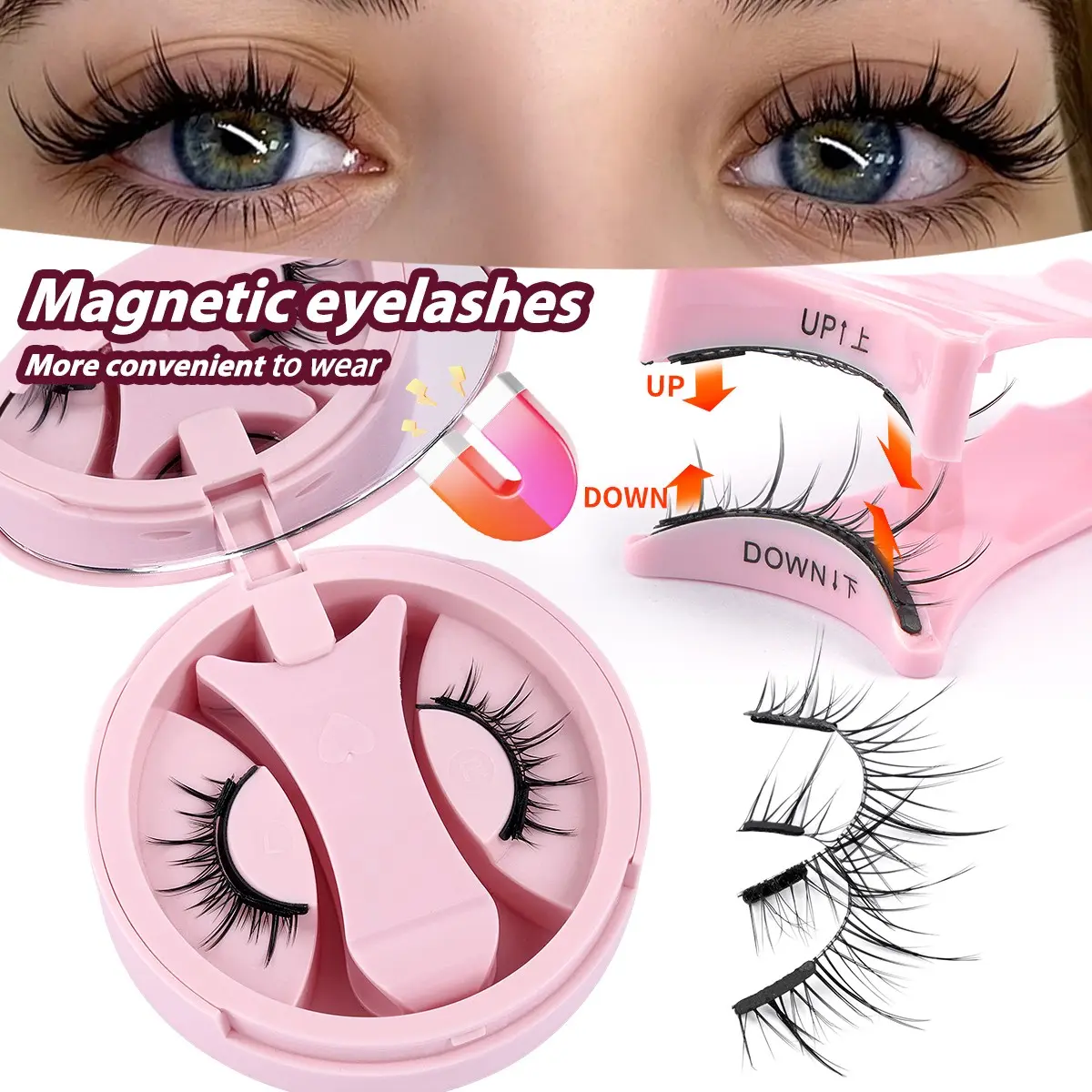 MAANGE Magnetic Lash Kit with Applicator Case, 1 Pair Invisible Band Magnetic Eyelashes, Glue-Free Soft & Lightweight Lashes, Long-Lasting Curl for Soft Glam Look, Easy to Apply Reusable False Lashes for Daily Makeup