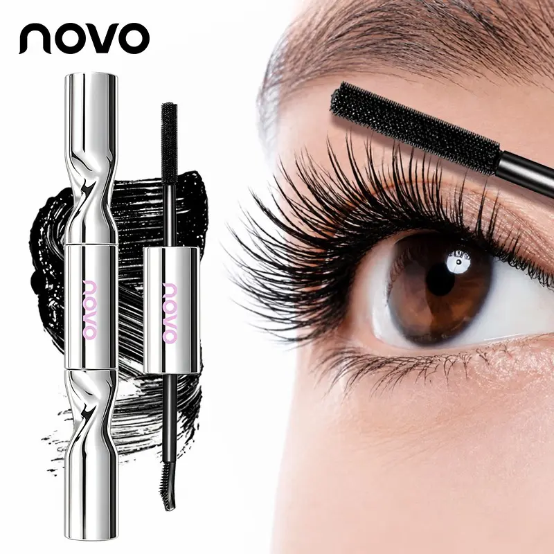 NOVO Double Ended Mascara Twisted Metallic Tube Design Dual Brush Head Lengthen Volumizing Curling Eyelash Waterproof Smudge Proof No Clumping Mascara For Natural Daily Eye Makeup For Beginners