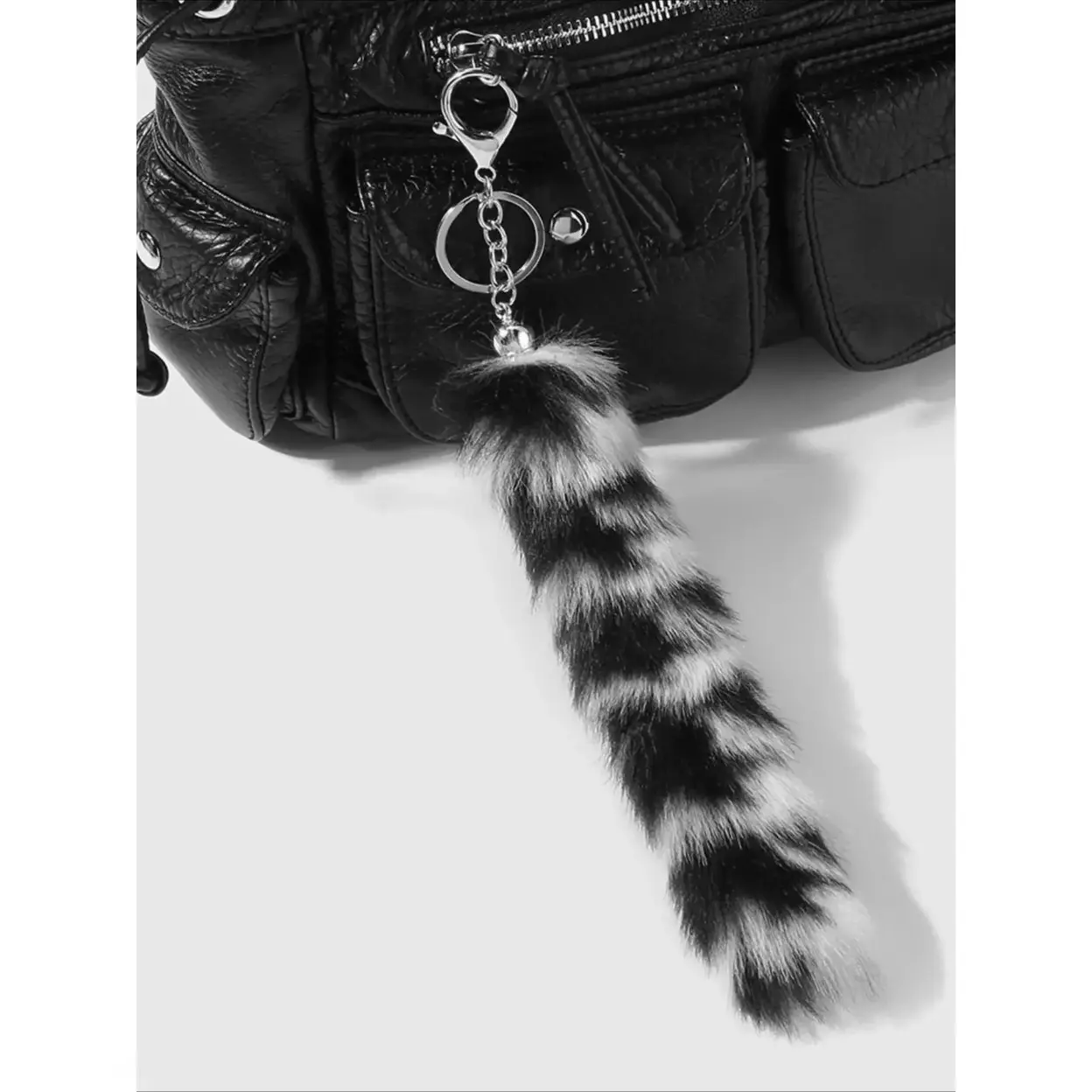 Leopard Gradient Print Faux Plush Whimsical Tail Keychain, Soft Fuzzy Animal‑Style Bag Charm Keyring, Y2K Trendy Backpack & Purse Accessory, Cute All‑Year‑Round Gift For Women