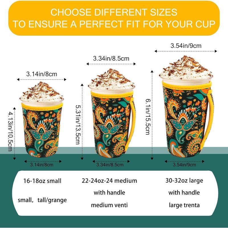 3 Pack  Iced Coffee Sleeves for 16-32 ounces of hot or cold coffee or iced beverages  Neoprene Insulated Sleeve for Hot and Cold Drinks from , Dunkin And More (Yellow Paisley)
