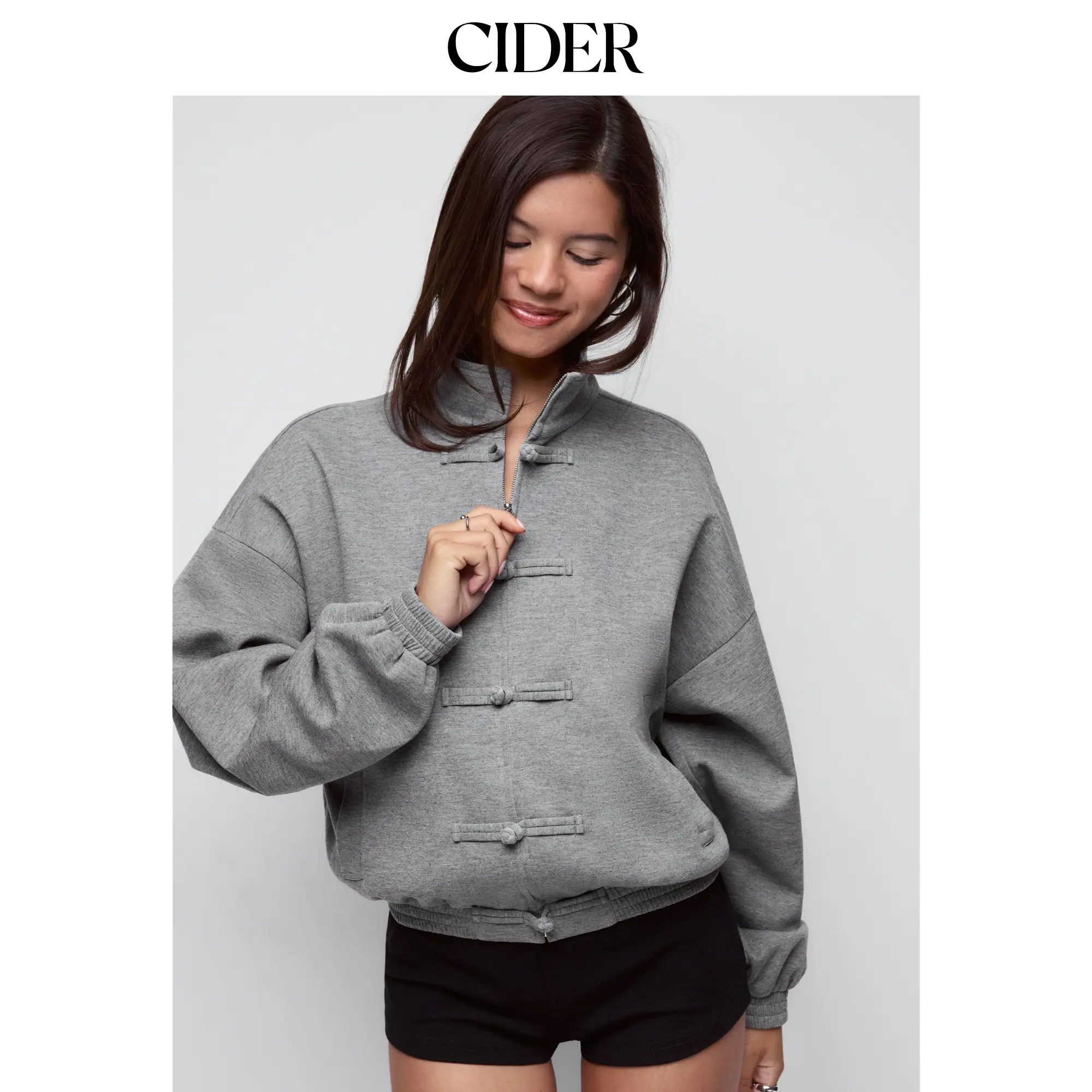Cider Terry Stand Collar Toggle Button Oversized Jacket