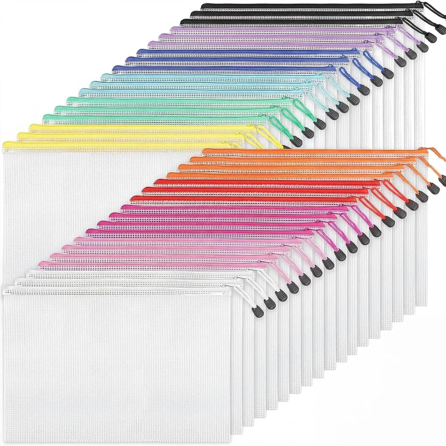 36pcs Mesh Zipper Pouch Bags A4 Size Board Game Storage Plastic 11 Colors Letter Size Puzzle Organizer and Office Supplies