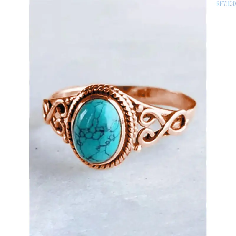 Vintage Textured Turquoise Ring, Classic Boho Statement Jewelry in Copper for Women, Stackable Band for Daily Wear, Birthday Gift, Female, Artistic Craftsmanship, Skin-Friendly Band, Small Surprises, Stackable With Thinner Rings, Textured Detailing, Thoug