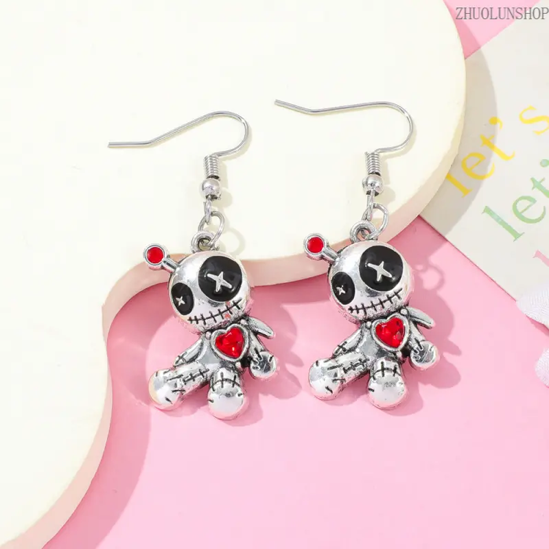 Creepy Voodoo Doll Dangle Earrings for Women, Gothic Punk Dark Aesthetic Jewelry, Unique Spooky Halloween & Funny Alternative Outfit Accessories, Ideal Spooky Season Gift