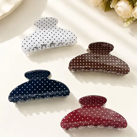 4-Pack Polka Dot Large Hair Claw Clips Set, Multi-Color Plastic Clamps for Women, Daily Wear, Party & Vacation, Decorative Hair Accessories