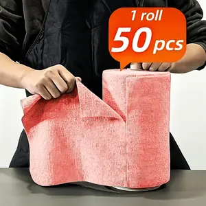 1 Roll 50pcs Reusable Ultra-Fine Fiber Towel Roll, Heavy Absorbent Quick-Dry, Kitchen Bathroom Cleaning, Outdoor RV Use, Large Roll