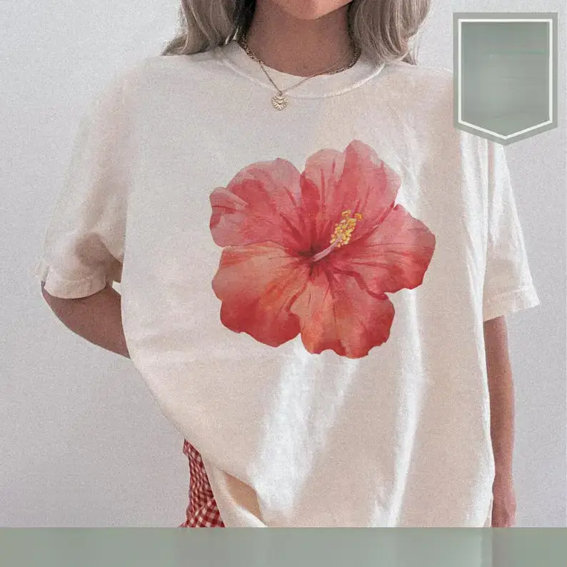Hibiscus Flower Y2K Shirt Graphic Hibiscus Print Hawaii Vacation Beach Shirt Trendy Summer Shirt Gift For Her Coastal Shirt