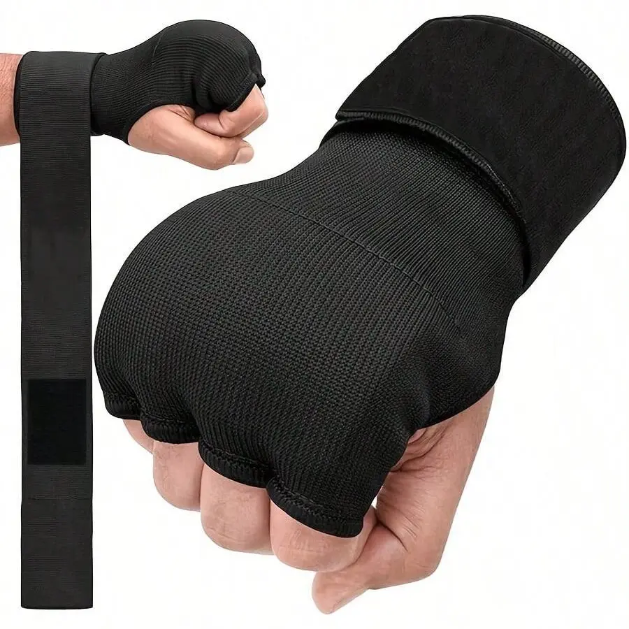 Boxing Hand Wraps, 1 Pair Long Wrist Straps, Elasticated Padded Fist Under Mitts Protection, Muay Thai MMA Kickboxing Martial Arts Punching Training Bandages