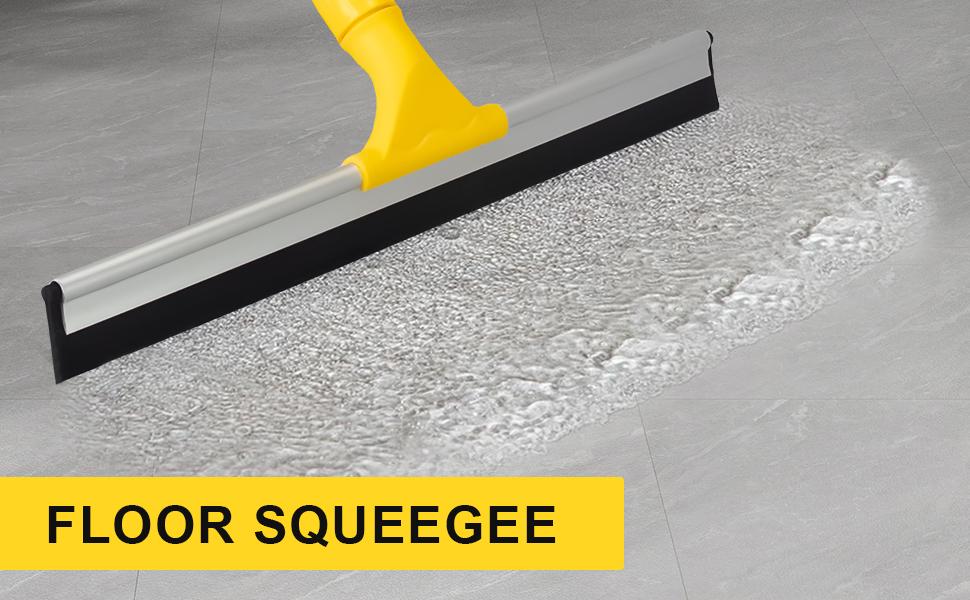 17.2"Professional Floor Scrubber Shower Squeegee,Rubber Silicone Broom with Long Stainless Steel Handle for Kitchen, Swimming Pool, Concrete Floors,Shower Tiles,Garages,Windows,Glass,Pet Hair Removal