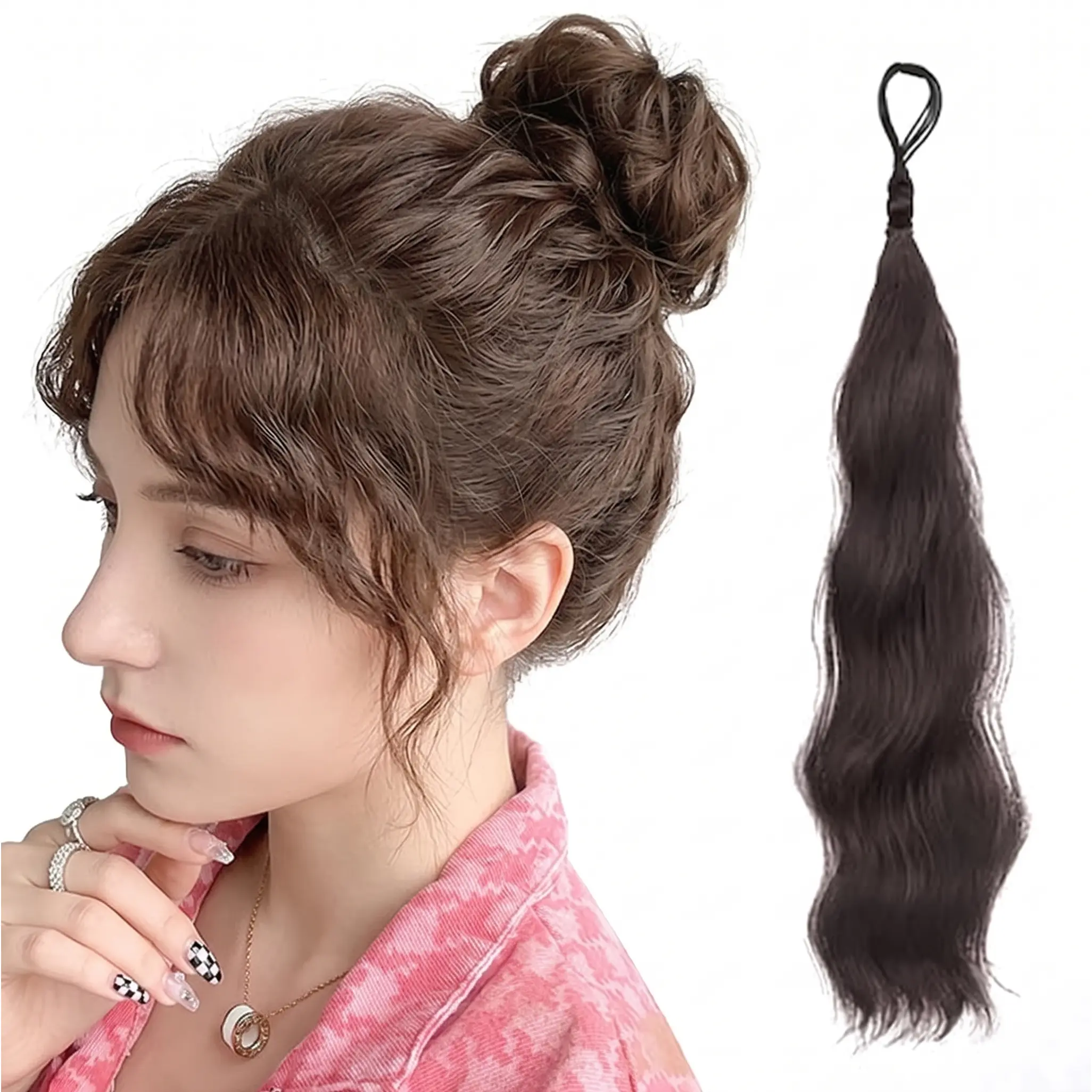 Hair Extensions & Pieces for a Thick, Gorgeous Bun, Dark Brown Water Wave Synthetic Wavy Scrunchie for Women, Adjustable Ponytail Hairpiece, Synthetic Wavy Hair, Volume Hairpiece, Silky Hair Extensions, Ponytail Hairstyles