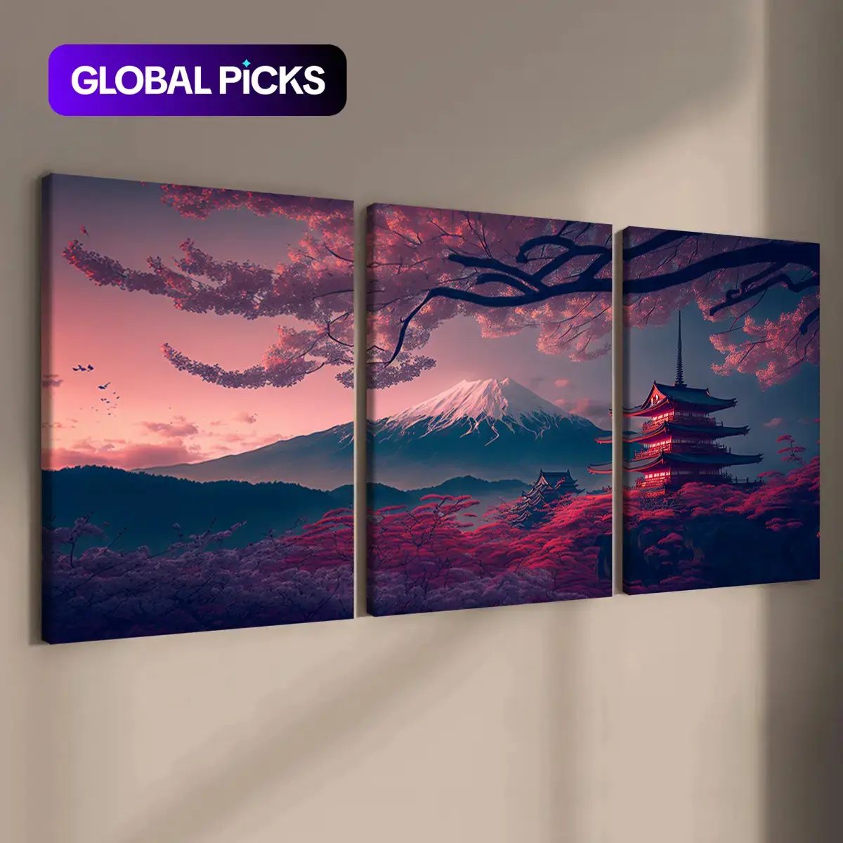 Wooden Framed Canvas Painting, 1-3 Counts/set Water Proof Japanese Style Cherry Scenery Canvas Print Poster, Vibrant Print, Art Illustrations, Modern Art Wall Decoration, Aesthetic Wall Decor, Home Decor Products #GLOBAL PICKS
