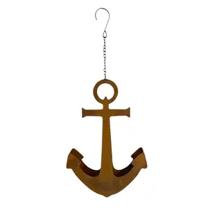 Rustic Anchor Shaped Metal Hanging Planter with Chain, Vintage Weathered Iron Wall Mount Flower Basket for Succulents & Small Greenery, Nautical Wall Decor for Patio, Fence and Outdoor Garden Spaces
