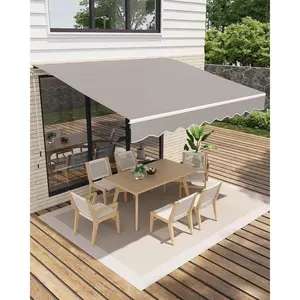12x10FT Retractable Patio Awning, Waterproof Sun Shade with Manual Crank, Aluminum Frame & 280g/m² Polyester Fabric, Heavy-Duty Canopy for Garden, Deck, Porch and Balcony