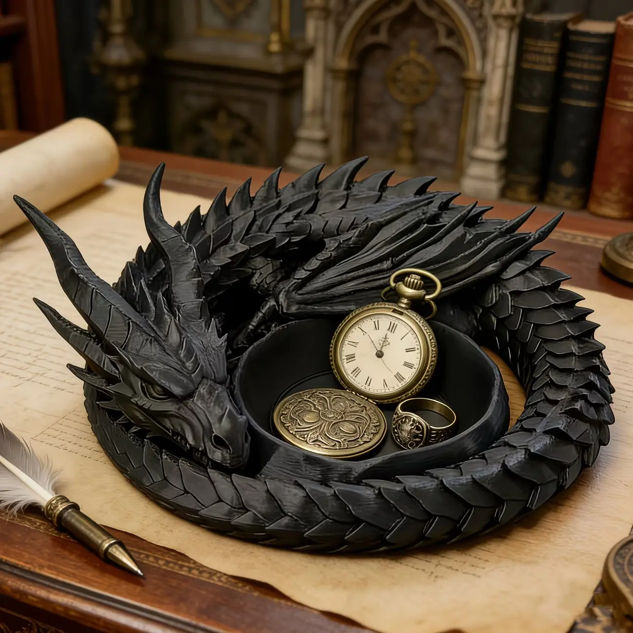 Mini Retro Dragon Jewelry Storage Box, Desktop Organizer Decor, Necklace Ring Earring Accessory Holder, Vanity Bedroom Desk Hallway Living Room Decor