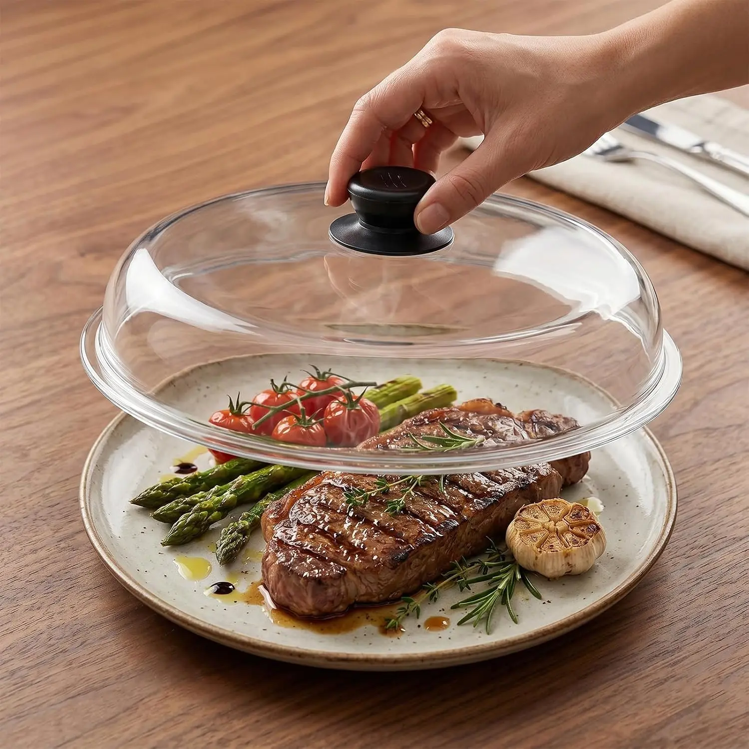 Microwave Splatter Cover,10.7 In Round High Borosilicate Glass Microwave Cover for  with Heat-Resistant Handle,Durable Splatter Covers  for Oven Plates,Pots & Pans,Dishwasher Safe