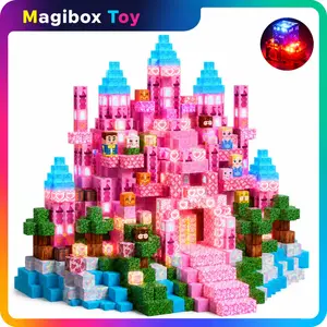 100pcs/150pcs/200pcs Light Up Magnetic Cube Building Blocks, Princess Castle Set, 2cm Stem Toys for Kids, Birthday Gift