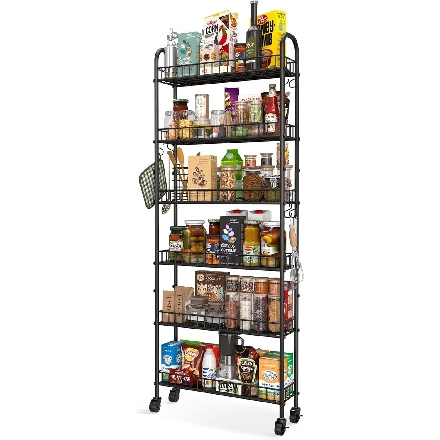 Slim Rolling Storage Cart with Wheels, Metal 6 Tier Spice Rack Mobile Shelving Unit Organizer Kitchen Utility Cart for Office Bathroom Kitchen Laundry Room Narrow Places (6inches)