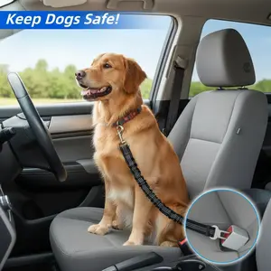 Dog Car Seat Belt – Adjustable Safety Harness with Elastic Shock Absorber, Anti-Tangle Metal Buckle, Small & Medium Dogs