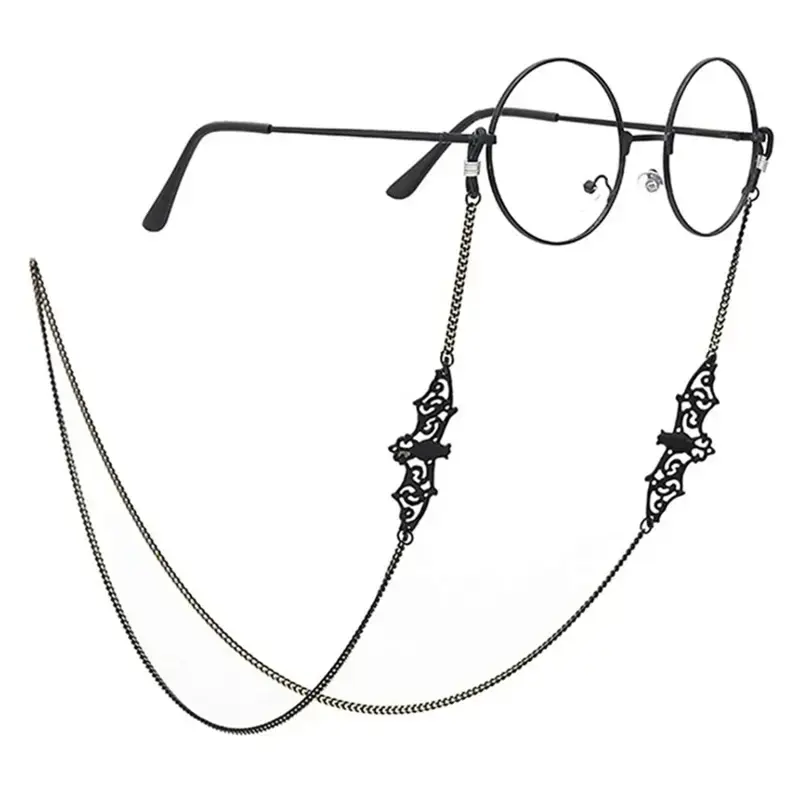 Funky Copper Eyewear Retainer with Bat Charm Accent - Anti-Slip Design with Silicone Loops, Comfortable All-Day Wear, Gothic, Glasses Chain, Female, 75Cm, Beaded, Commute, Daily, Keeps Glasses Close, Unisex