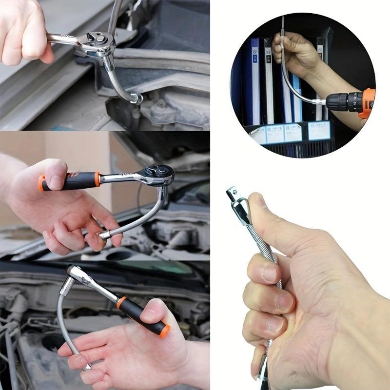 1/2 Inch 35cm Socket Ratchet Wrench Set - 3 Bendable Shafts, Wrench Extender Tool, Connecting Rod - Automotive Car Repair Tools for Home & Car Maintenance 1/2 Inch 35cm Socket Ratchet Wrench Set - 3 Bendable Shafts, Wrench Extender Tool, Connecting Rod - Automotive Car Repair Tools for Home & Car Maintenance
