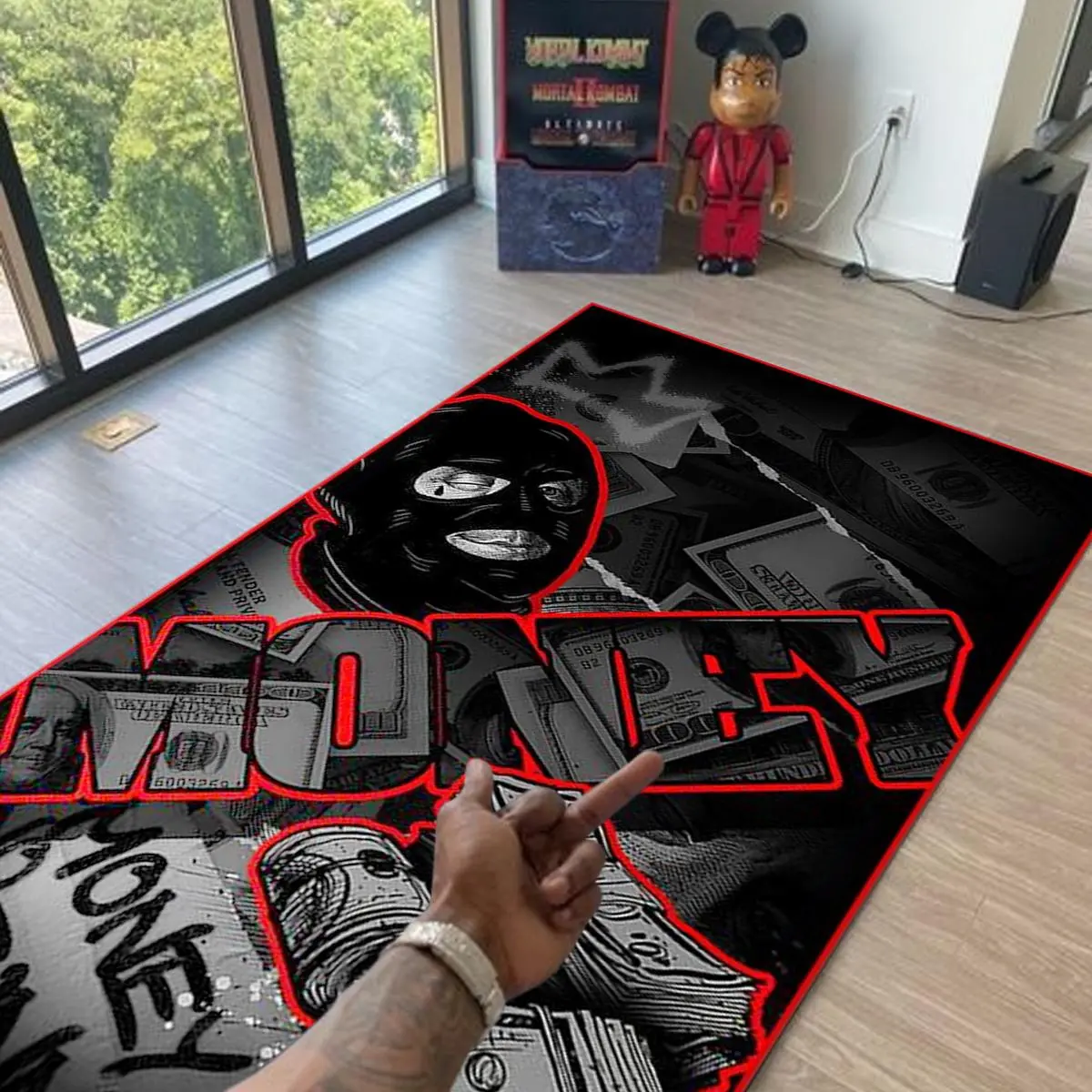 Fashion American Street Style Rug, Hip-Hop Cool Gang Gold Carpet, Durable No Fuzz Easy Care Fabric, Suitable for Living Room Bedroom, Home Decor Rug