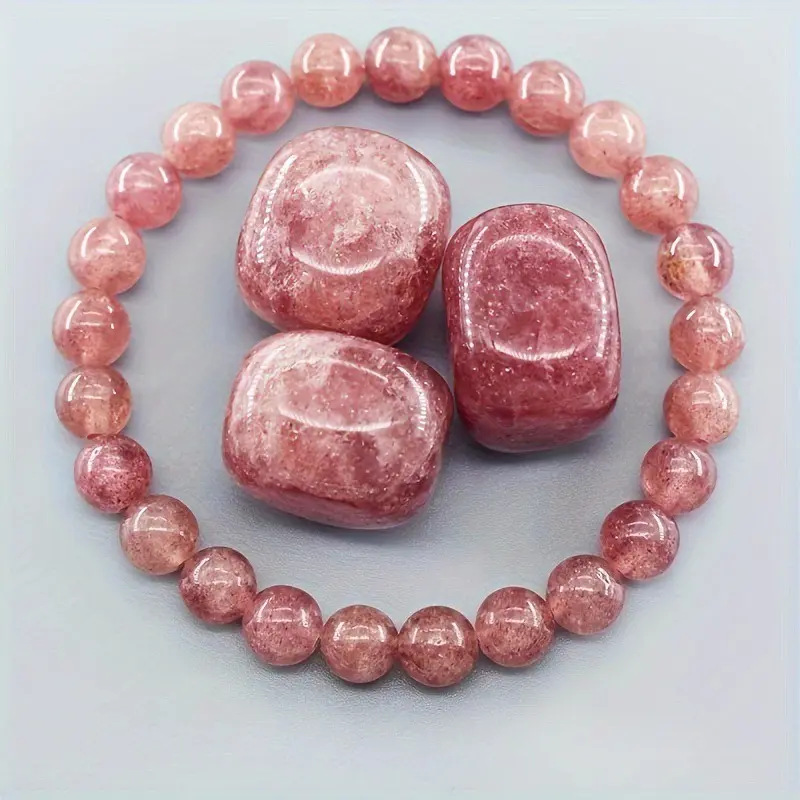 Natural Strawberry Quartz Beaded Stretch Bracelet - Women's Fashion Costume Jewelry for Everyday Use, Yoga & Energy Balancing, Unisex Design, Yes for Daily Wear, No Excessive Ornamentation, Beads, Bangle, Everyday Wear, Minimalist Beads, Crystal Bead Brac