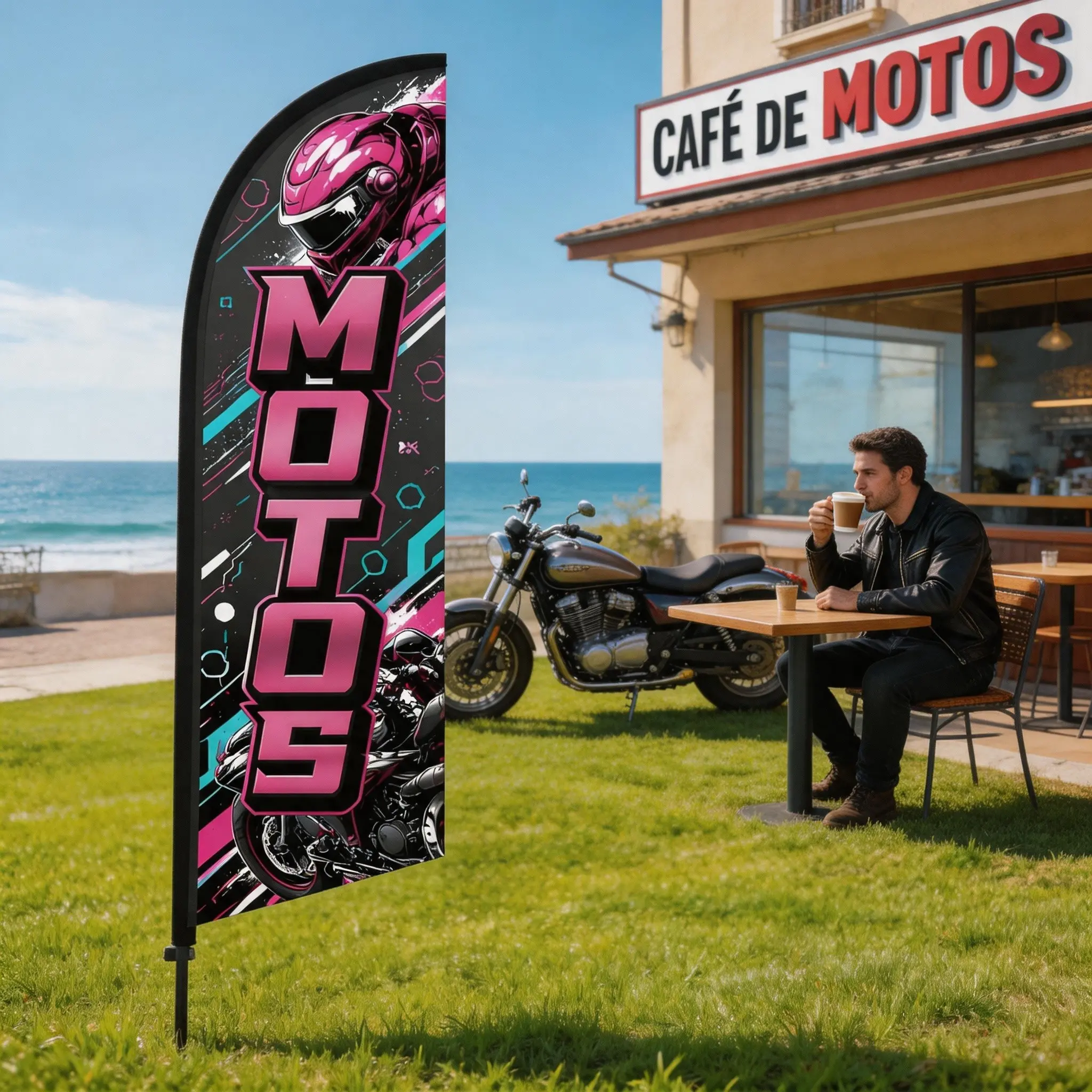 Motorcycle Feather Flag 8.5 Feet Tall, Polyester Waterproof Sunscreen Flag, Wind-Resistant Durable Single-Sided Print, Outdoor Promotion Tool