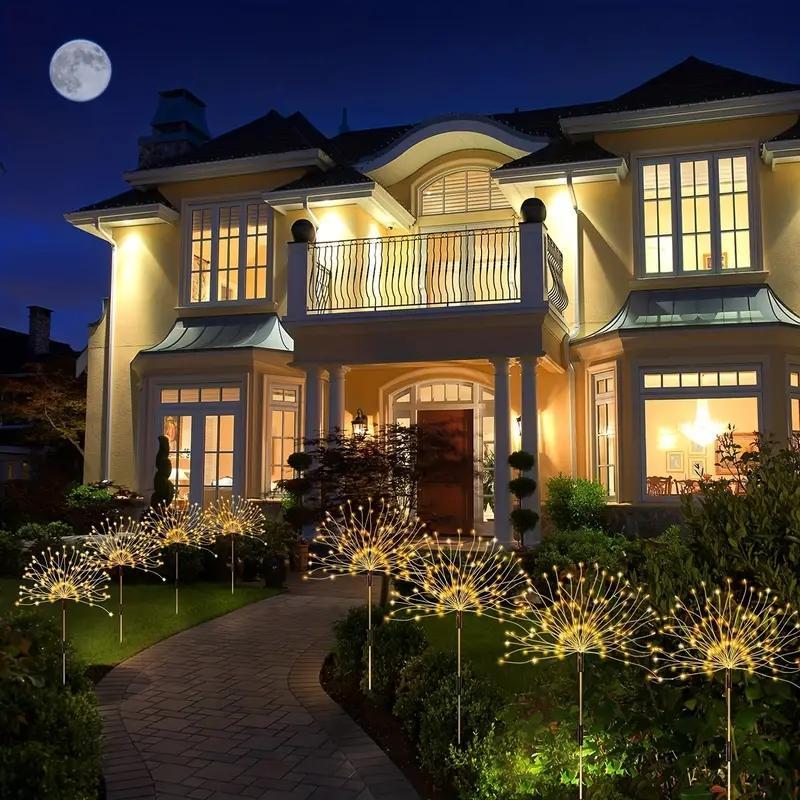 Solar Powered Firework Shaped Garden Light, 4 Counts LED Ground Inserted Light with 8 Modes, Decorative Light for Wedding, Party, Lawn, Patio, Outdoor, Solar Ground Lights