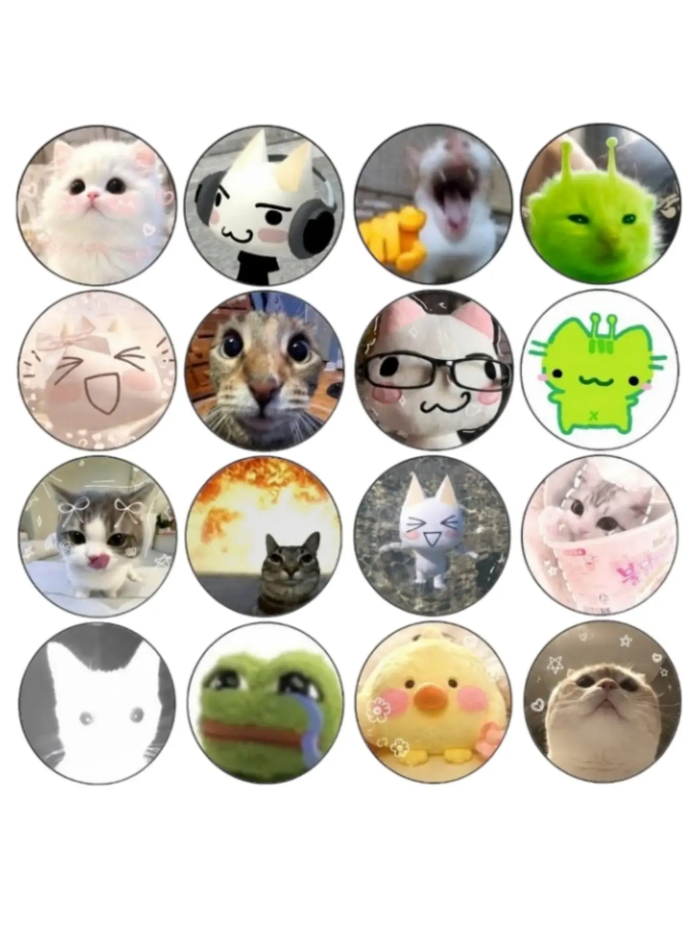 16 Piece Set 2D Round Badge Kit, Cute Cat Face Decorative Pins Brooch Pin Clip, Bag T-Shirt Jeans Backpack Hat Accessories, Creative Gift Ideas