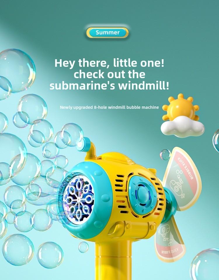 Submarine Automatic Handheld Bubble Machine with 8-Hole Turbo Blasting LED Lights & Windmill,Summer Outdoor Toys for Toddler Kids - Garden Yard Party Bubble Fun