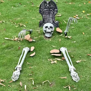 Halloween Skull Decoration Set, Realistic Skull Head Hands Feet Five-Piece Kit, Indoor Outdoor Home Garden Decor, Enhance Halloween Horror Atmosphere