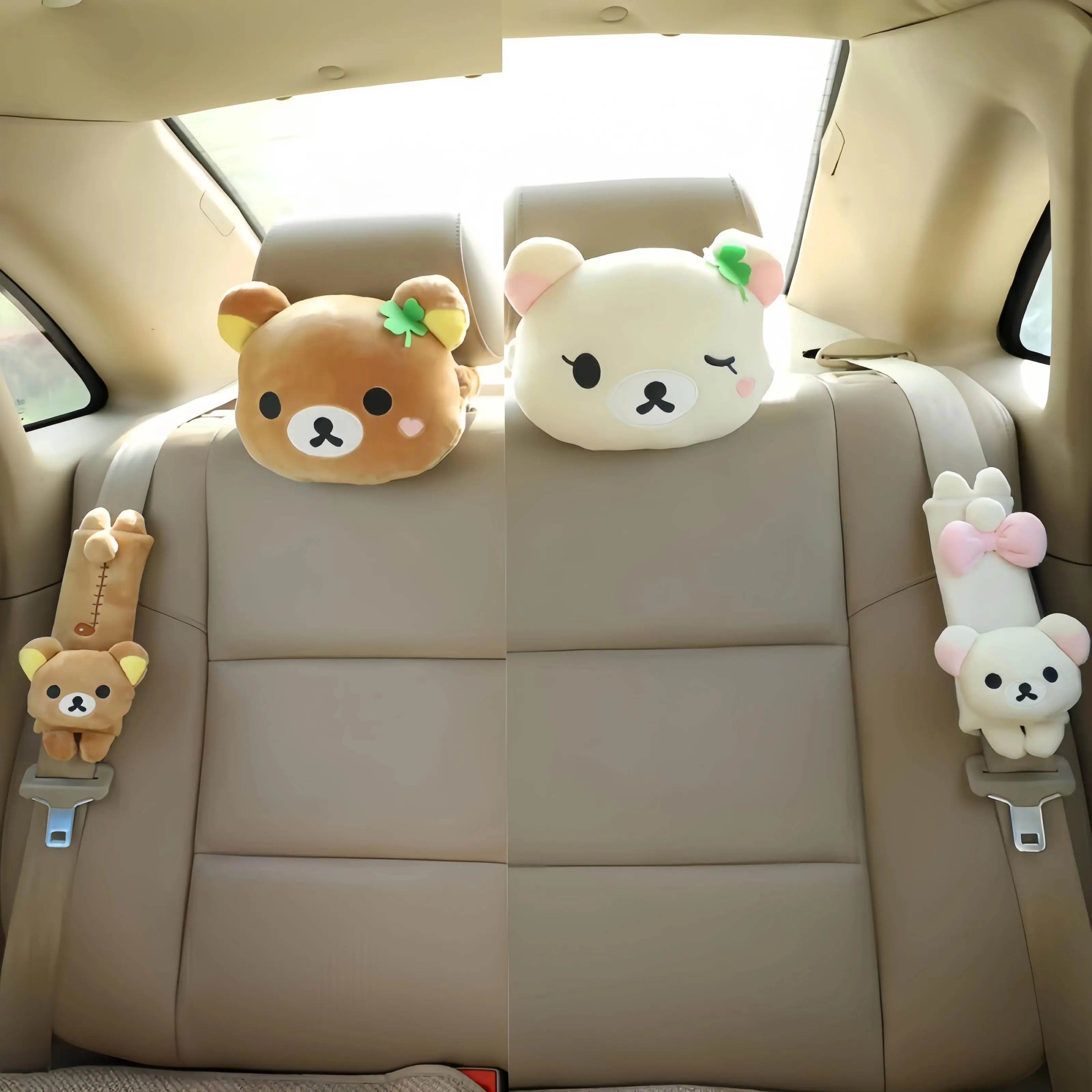 Kawaii Rilakkuma Car Seat Belt Cover Soft Plush Bear Stuffed Doll Car Neck Headrest Pillow Safety Belt Shoulder for Girls Gift