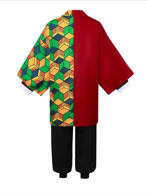 Anime Tomioka Giyuu Cosplay Costume, Demon Slayer Kimetsu No Yaiba Role Play for Adults, Halloween Carnival Clothing, Slim-Fitting Geometric Pattern, Costume Outfit