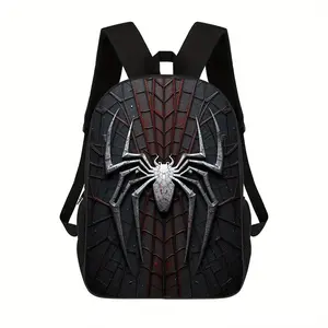 Durable Water Resistant Backpack for Kids & Teens, Lightweight School Bag with Cool Metallic Spider Print, Breathable Padded Straps