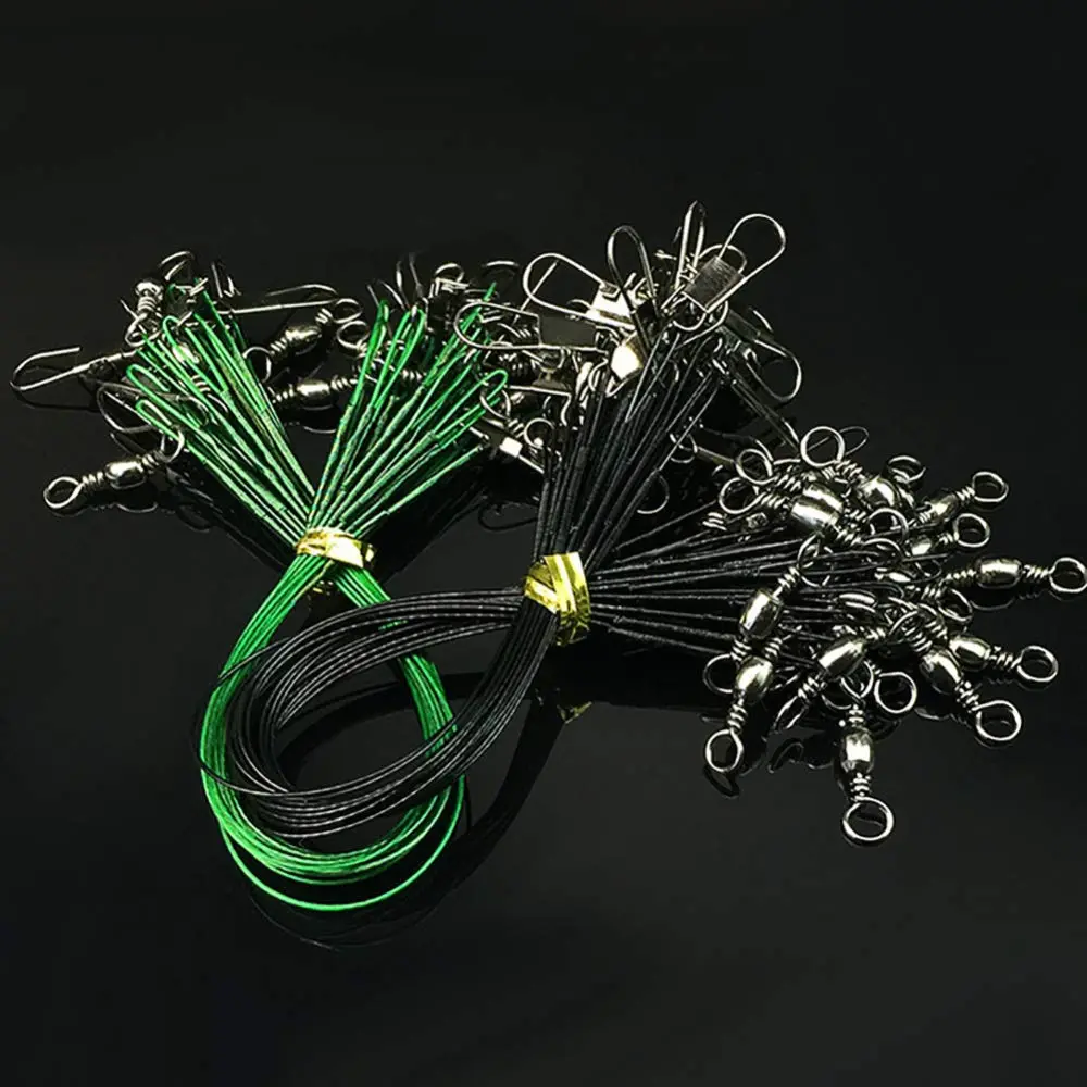 GARVEE Stainless Steel Fishing Wire Leaders - 20 High-Strength 15cm Green Fishing Cables with Swivels, Hook Clasps and Hooks
