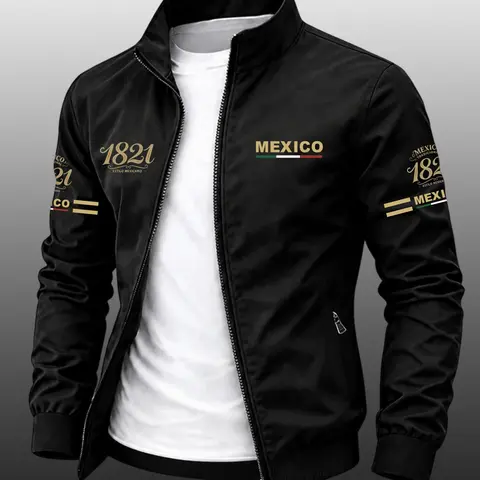 Men's Mexico Flag Print Sports Jacket, Casual Jackets, Durable Casual Zip-Up Outerwear, Slim-Fit Business Style Coat, Perfect Gift