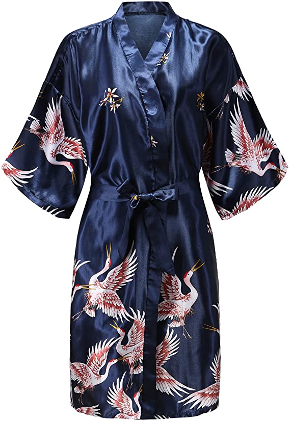 Silk Satin Wedding Bride Bridesmaid Robe Floral Bathrobe Short Kimono Robe Night Robe Bath Robe Fashion Dressing Gown For Women